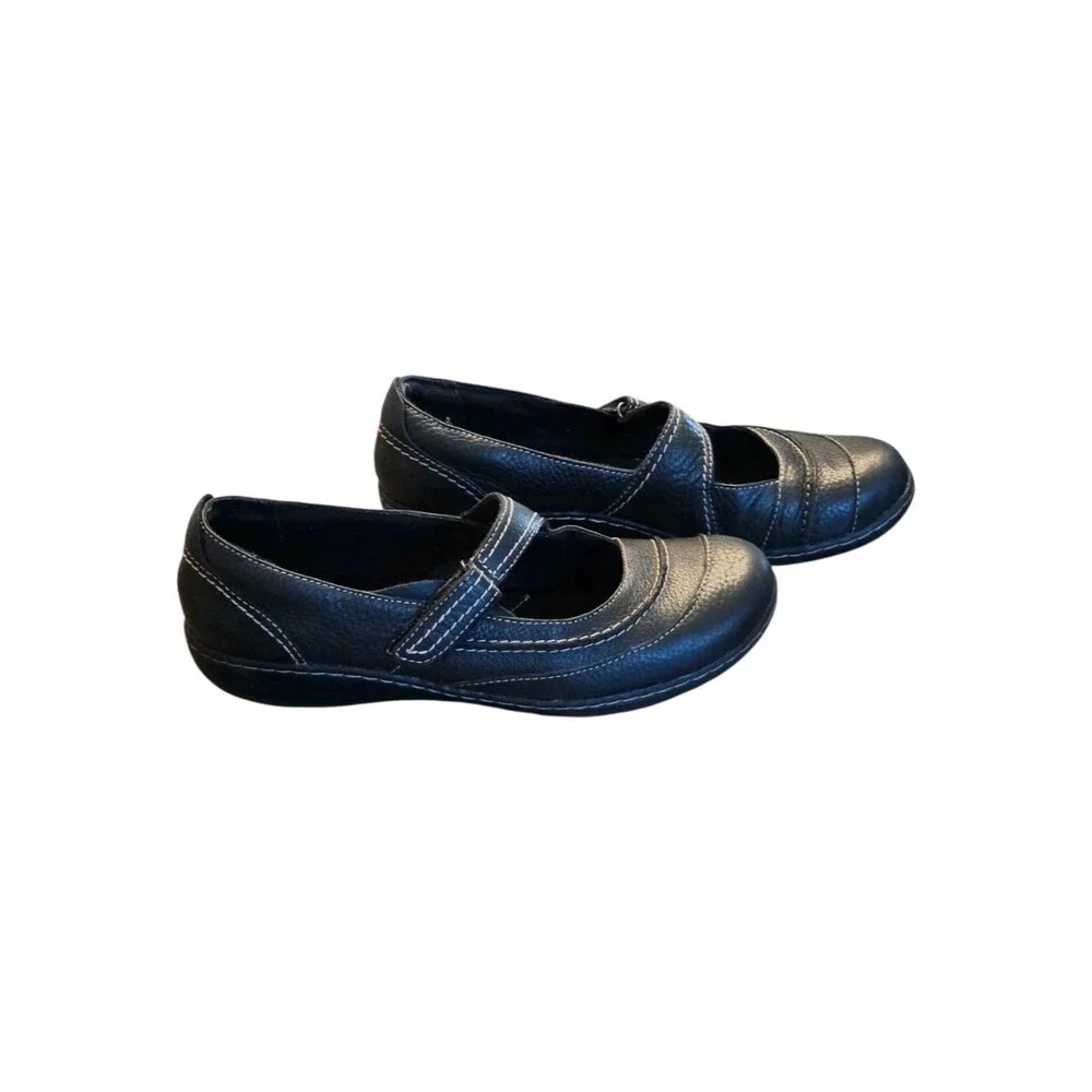 Clarks Women's Ashland Elayne Mary Jane Leather Black Tumbled 10M